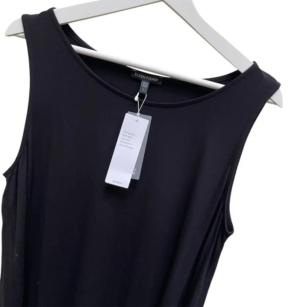 NWT! Eileen Fisher Black Ballet Neck Shift Dress Size Large Black - Picture 4 of 9